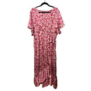 Draper James RSVP CottageCore Pink White Floral Flutter SleevesFaux Wrap Dress